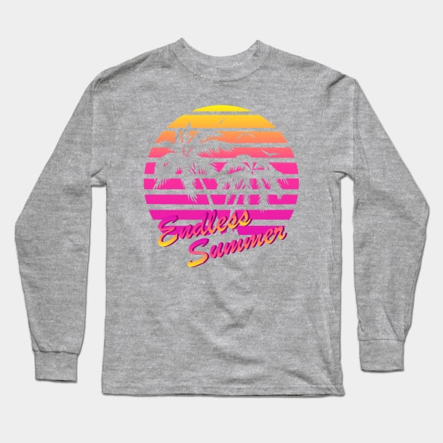 80s RETRO TROPICAL OCEAN ON A 80'S PINK SUN BACKGROUND Long Sleeve T-Shirt by iZiets